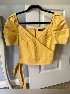 Sugar + Lips Mustard Tie-Waist Wrap Crop Top